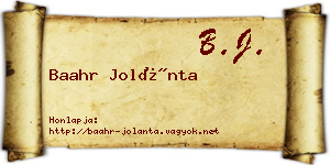 Baahr Jolánta névjegykártya